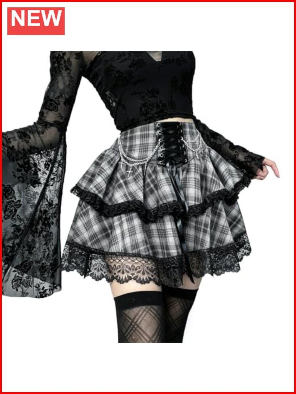 Gothic Lace Up Ruffle High Waist Mini Skirt Polyester Spandex Y2K Punk